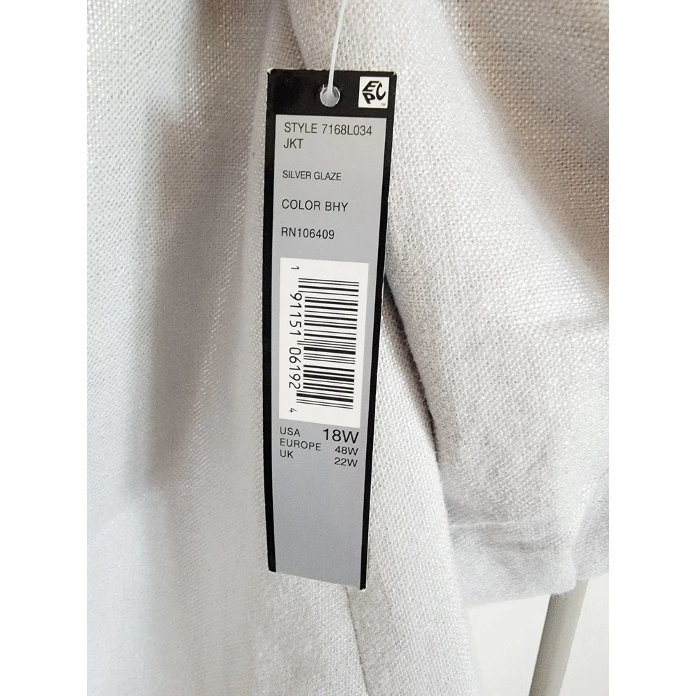 Tahari Arthur Levine Silver Glaze Linen Blend Blazer Jacket 18W NWT‎ RV $285